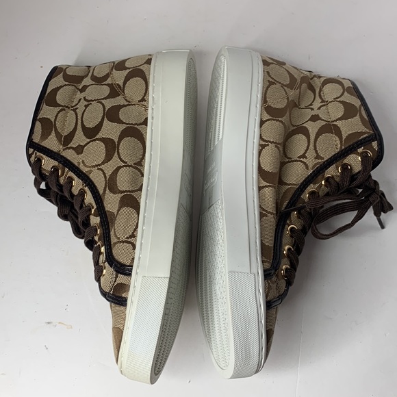 Coach Rebecca signature brown canvas high top sneakers NIB - Picture 9 of 11